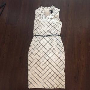 Cream and black grid pattern sleeveless dress.